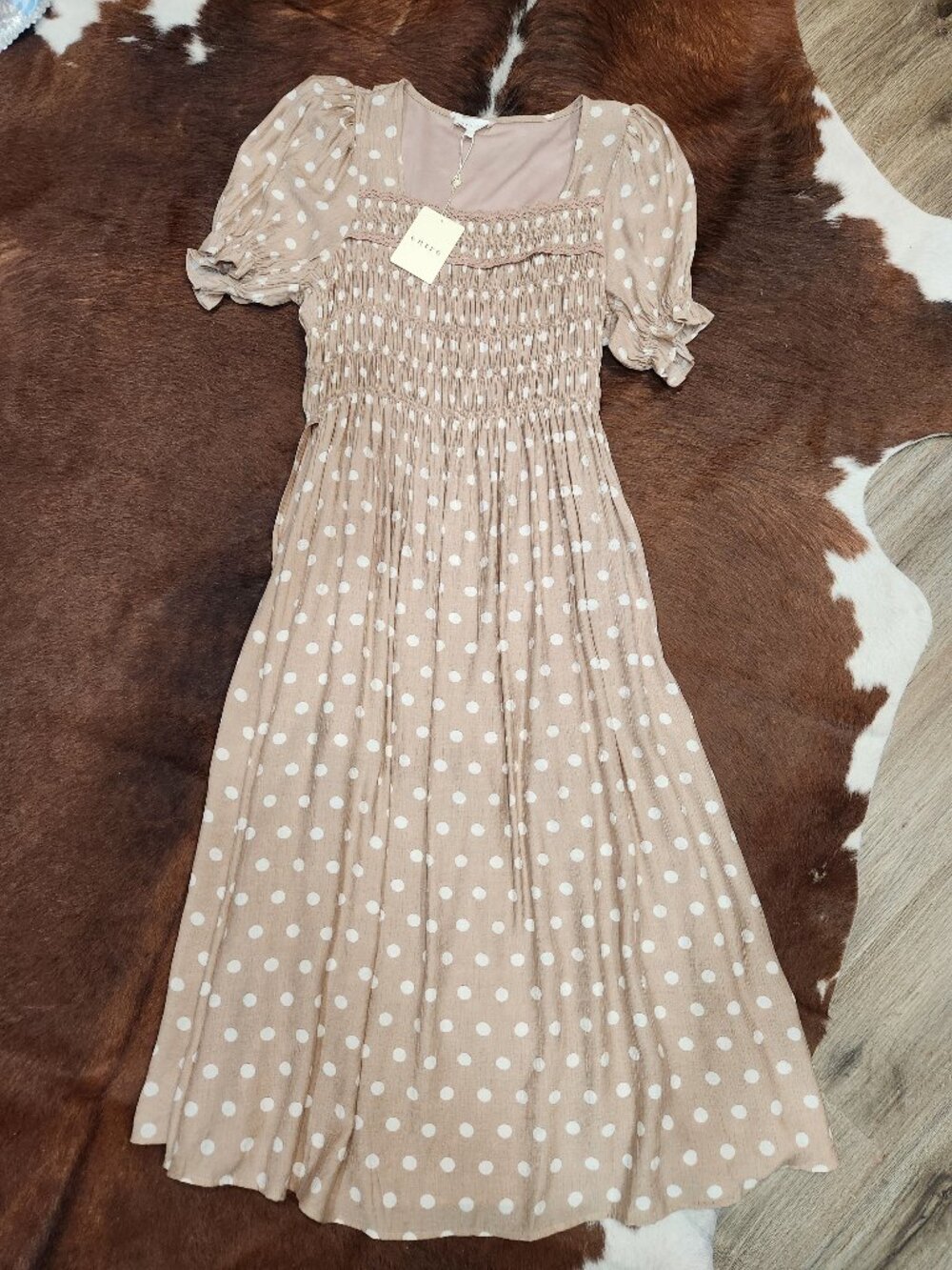 Entro Tan and Cream Polka Dot Dress